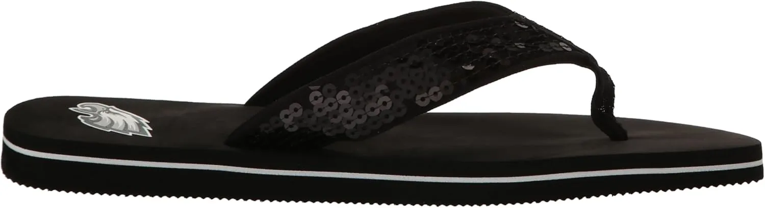 FOCO Womens NFL Team Logo Sequin Strap Sandals Flip Flops