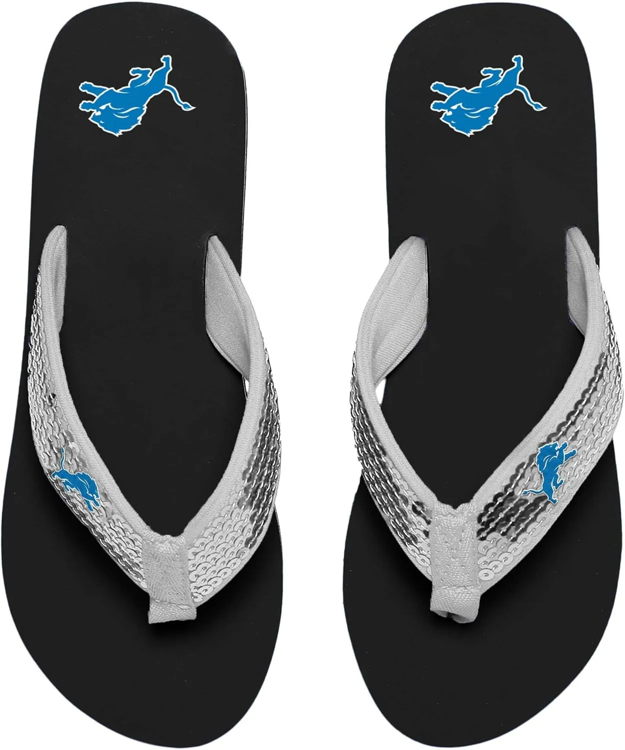FOCO Womens NFL Team Logo Sequin Strap Sandals Flip Flops