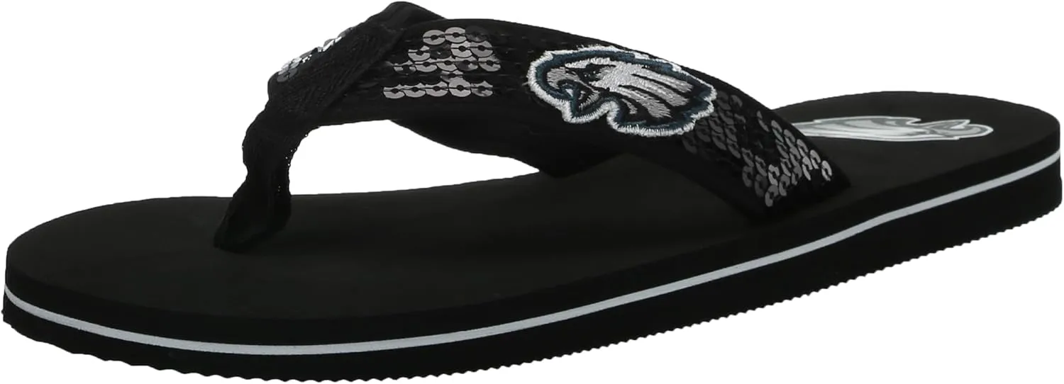 FOCO Womens NFL Team Logo Sequin Strap Sandals Flip Flops