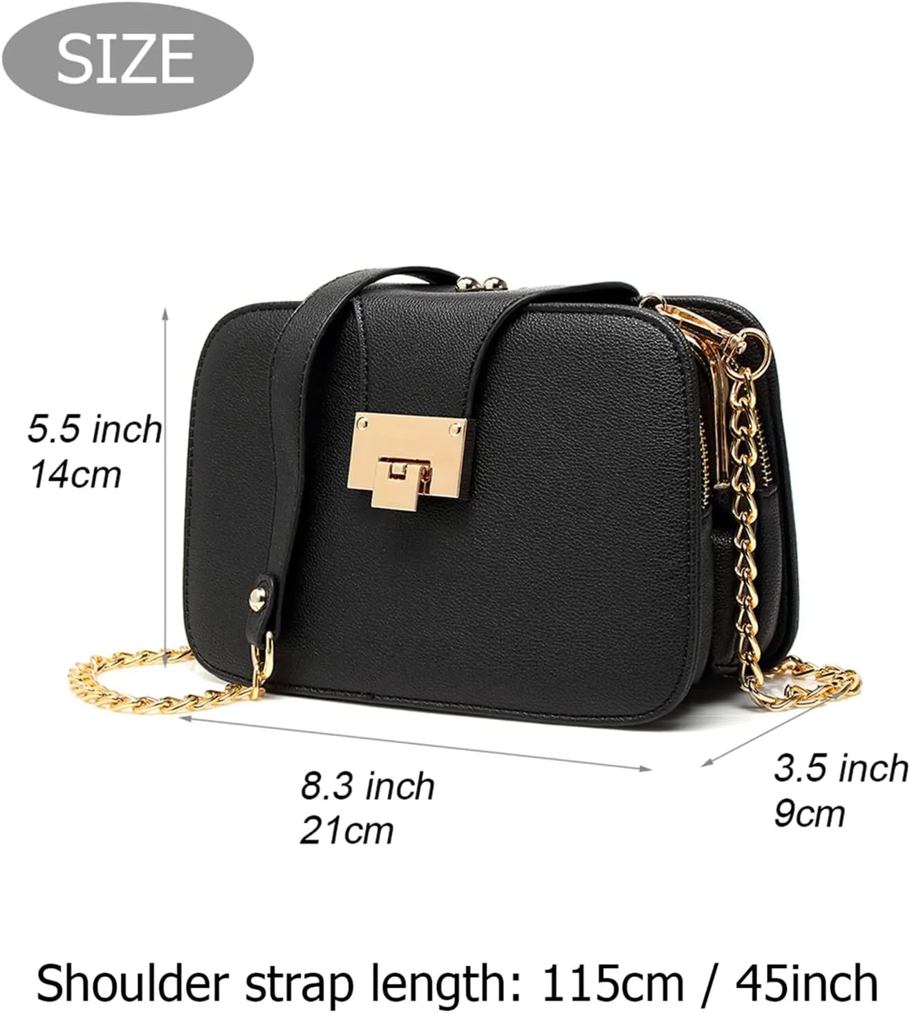 forestfish Ladies Black PU Leather Shoulder Bag Evening Clutch Purse Crossbody Bag with Metal Chain Strap