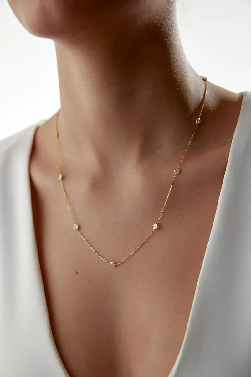 Forever Diamond Necklace - Endless Love Necklace, Minimalist and Timeless 18K Gold plated Sterling Silver Diamond Zirconia Necklace - Statement piece or Stack Necklace. (Gold)