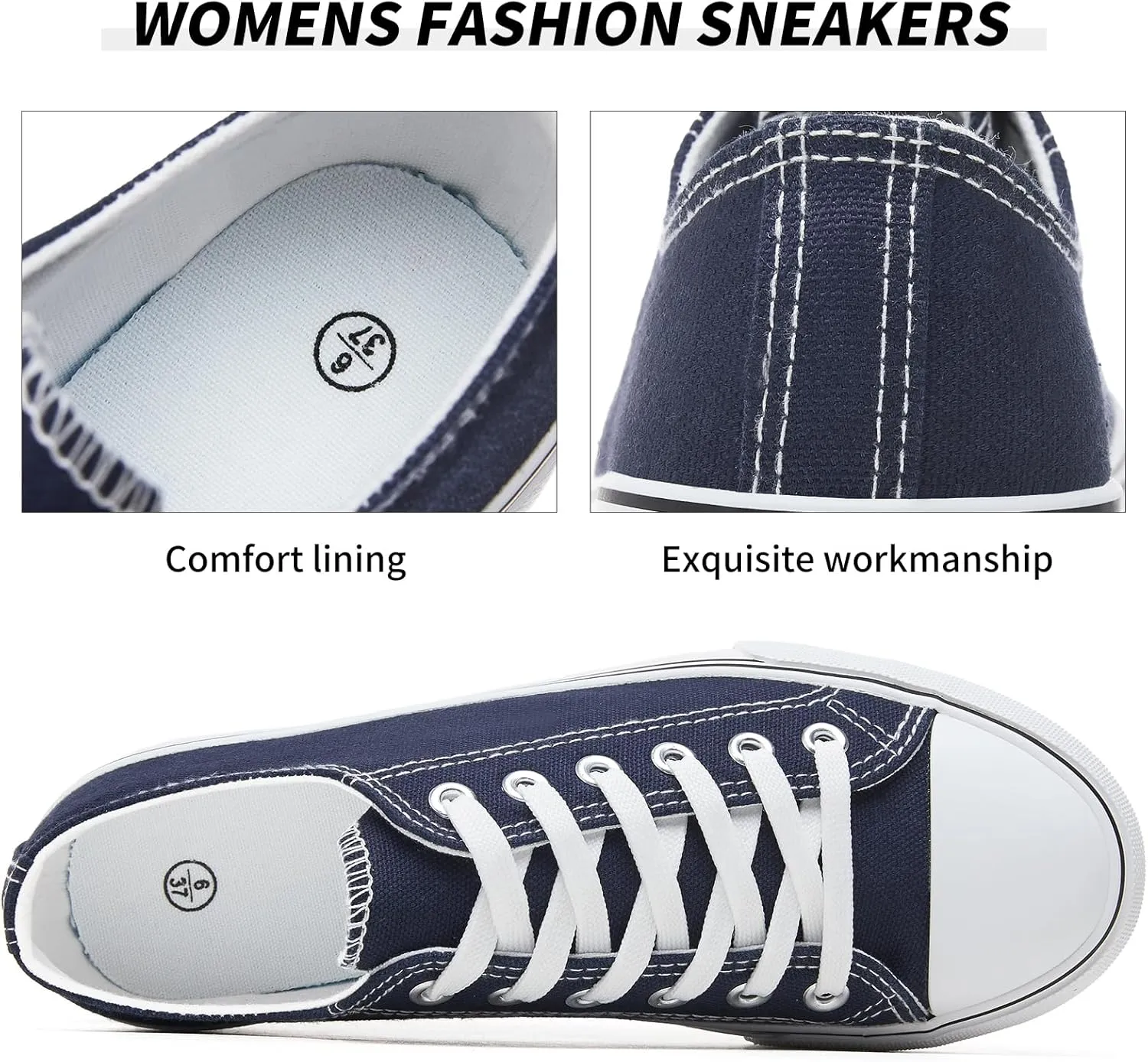 FRACORA Womens White Canvas Sneakers Low Top Lace Up Canvas Shoes Fashion Comfortable