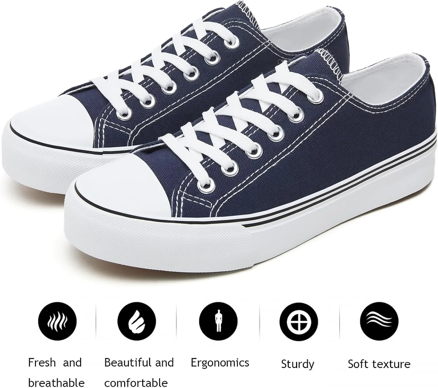 FRACORA Womens White Canvas Sneakers Low Top Lace Up Canvas Shoes Fashion Comfortable