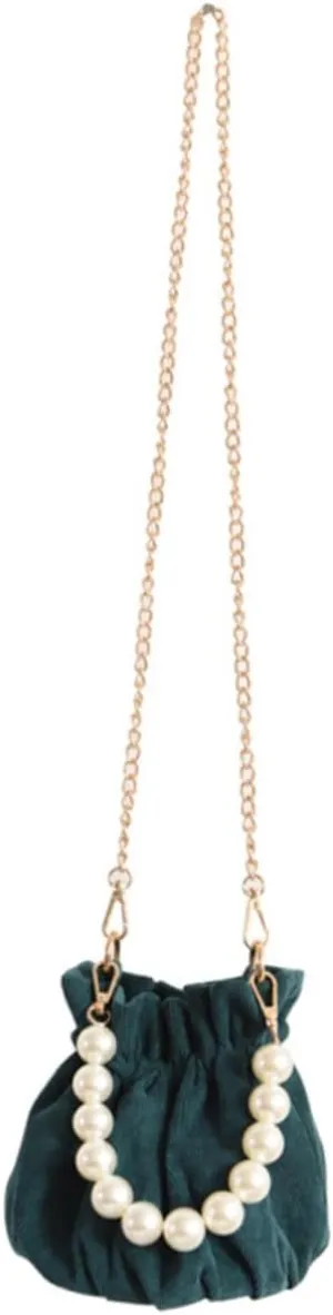 FRCOLOR 1Pc Retro Corduroy Pearl Chain Bag Stylish Crossbody Shoulder Bag for Women Vintage Inspired Design with Durable Material for Everyday Use and Special Occasions