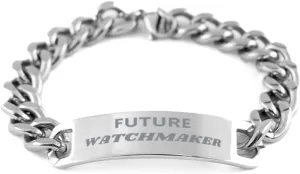 Funny Watchmaker Gifts, Future Watchmaker, Birthday Congratulations Graduation Unique Cuban Chain Stainless Steel Bracelet For Watchmaker, Students, Men, Women, Friends