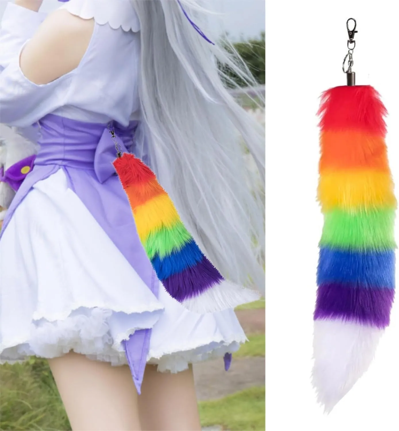 Furry Faux Furs Foxes Tail Keychain Cosplays Toy Bag Hangings Charm Pendant Key Handbag Accessorise Car Ornaments Gifts Keyri