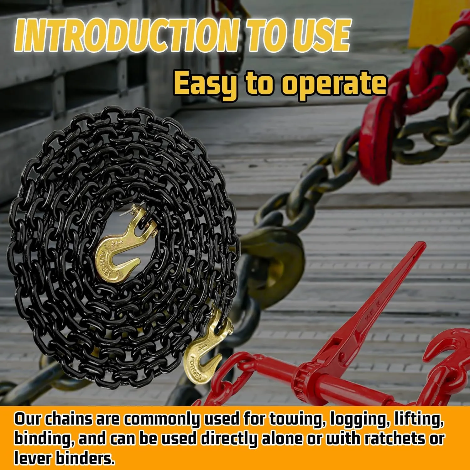 G80 Tow Chain,14FT 1/4" Trailer Safety Chains with Clevis Grab Hooks,3300 Lbs Working Load Heavy Duty Chain for Towing,Logging Tie Down Binding