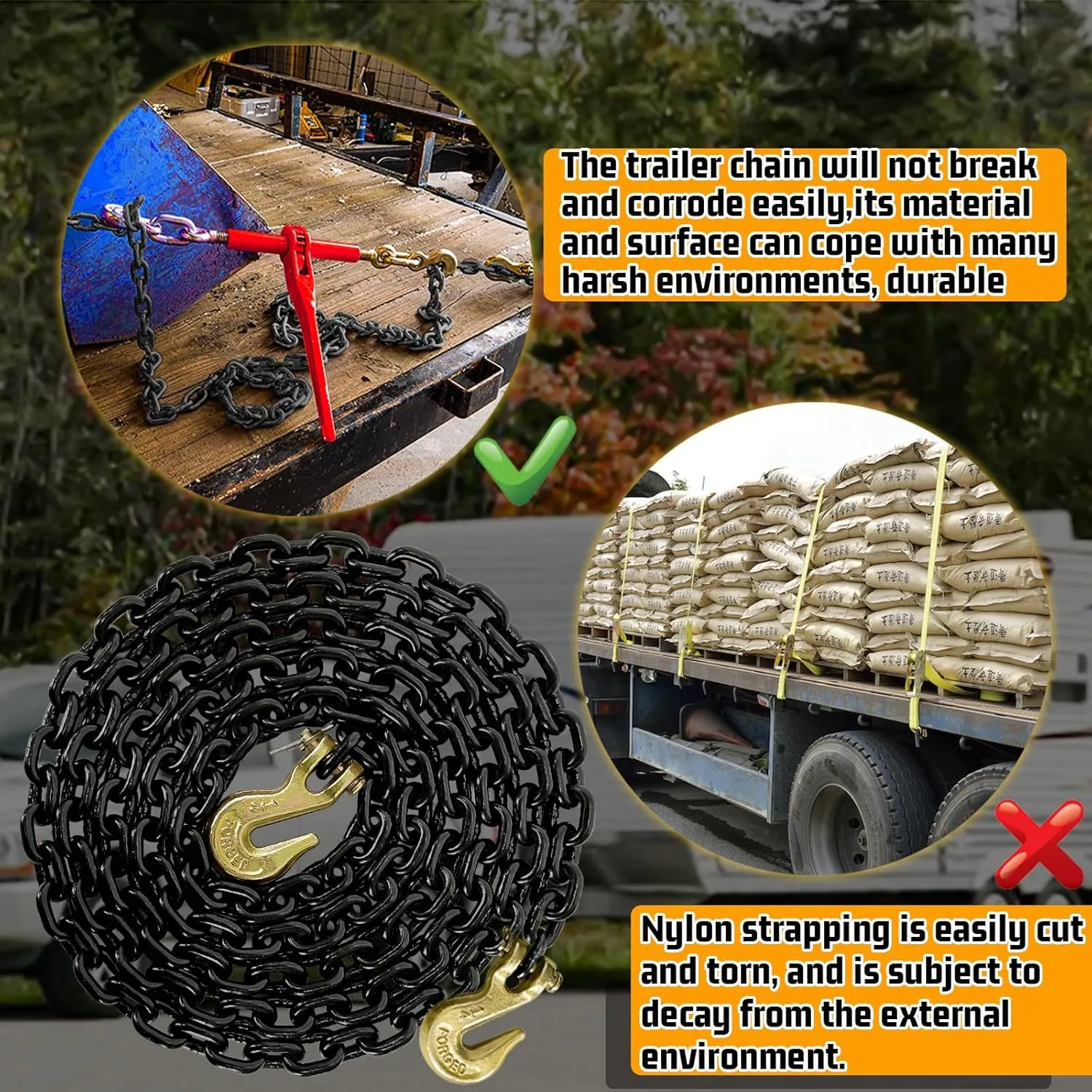 G80 Tow Chain,14FT 1/4" Trailer Safety Chains with Clevis Grab Hooks,3300 Lbs Working Load Heavy Duty Chain for Towing,Logging Tie Down Binding