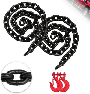 G80 Trailer Safety Chain 39inch, 2 Pack Grade 80 Tow Hooks with 3/8" Clevis Safety Hook, 3/8" Heavy Duty Chain with G80 Clevis Snap Hooks, 7,100 lbs Working Safe Load for Transport Towing