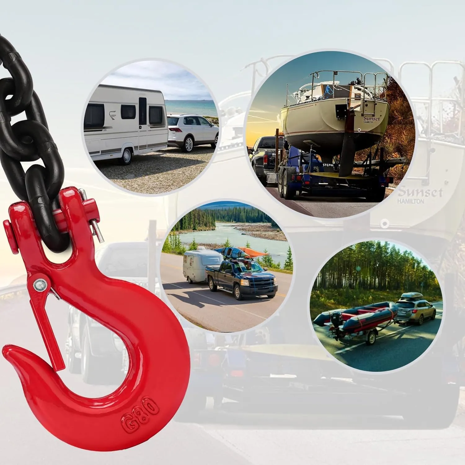 G80 Trailer Safety Chain 39inch, 2 Pack Grade 80 Tow Hooks with 3/8" Clevis Safety Hook, 3/8" Heavy Duty Chain with G80 Clevis Snap Hooks, 7,100 lbs Working Safe Load for Transport Towing