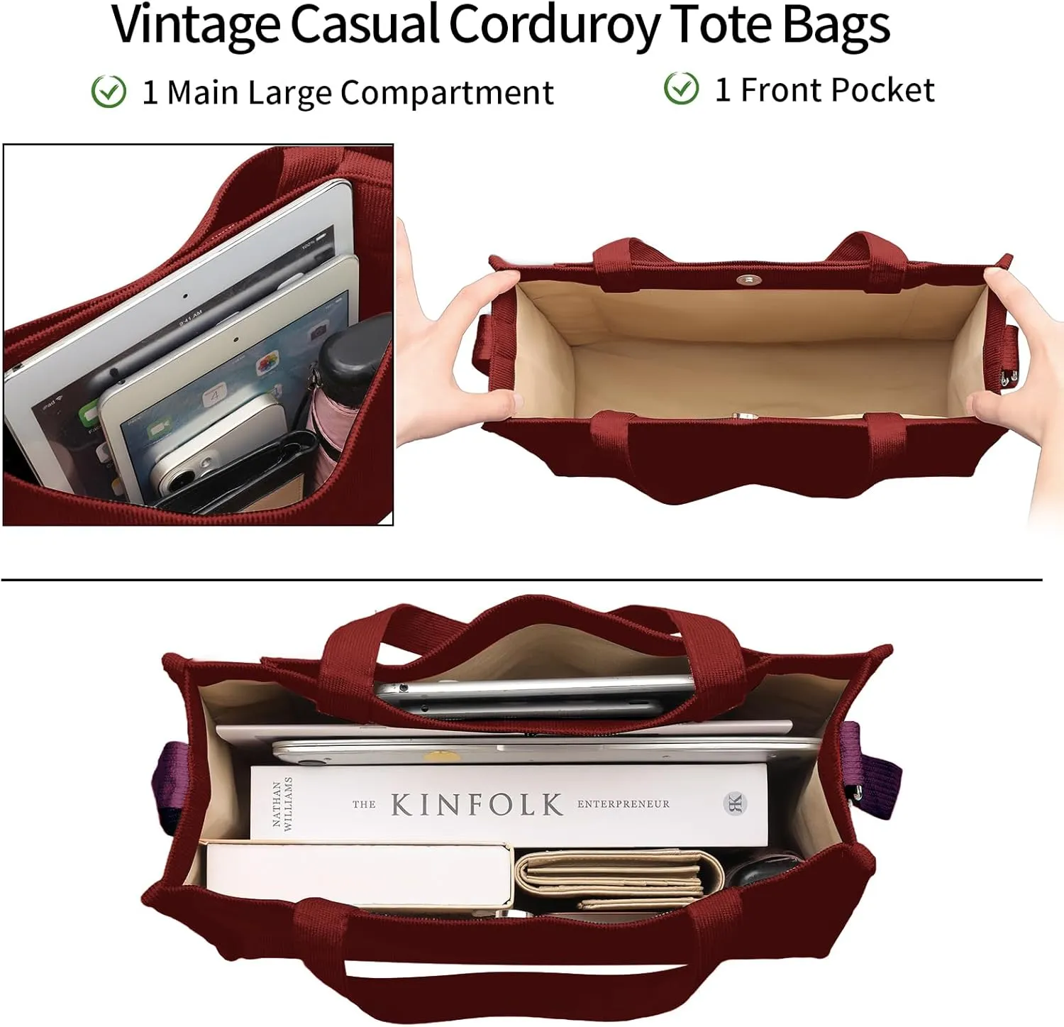 GAEKEAO Corduroy Tote Bag for Women Hobo Crossbody Bag Purse Shoulder Handbags Satchel Bag