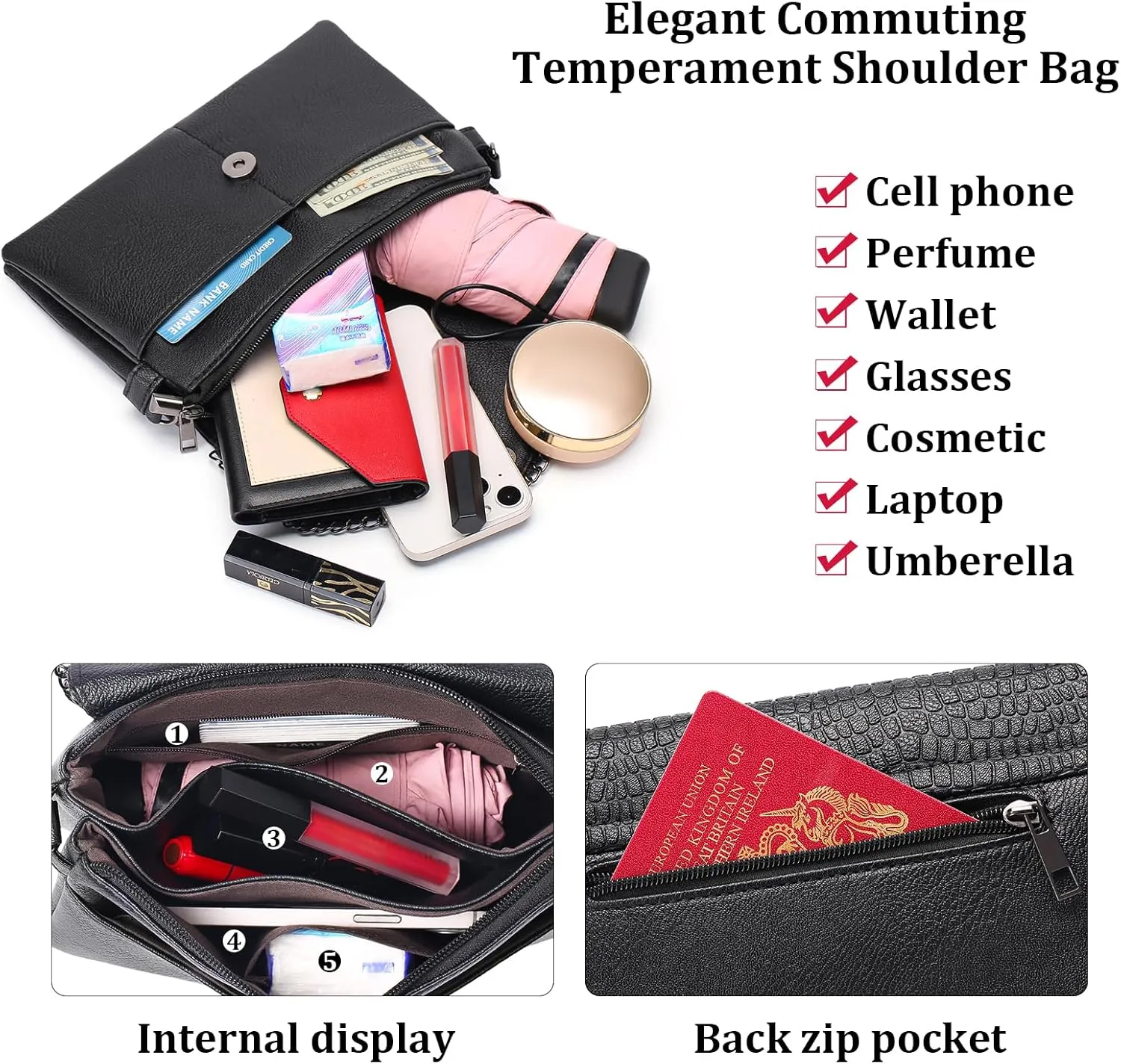 GAEKEAO Crossbody Bags for Women Small Genuine Leather Shoulder Handbag Clutch Purses Cross Body Bag with Wristlet