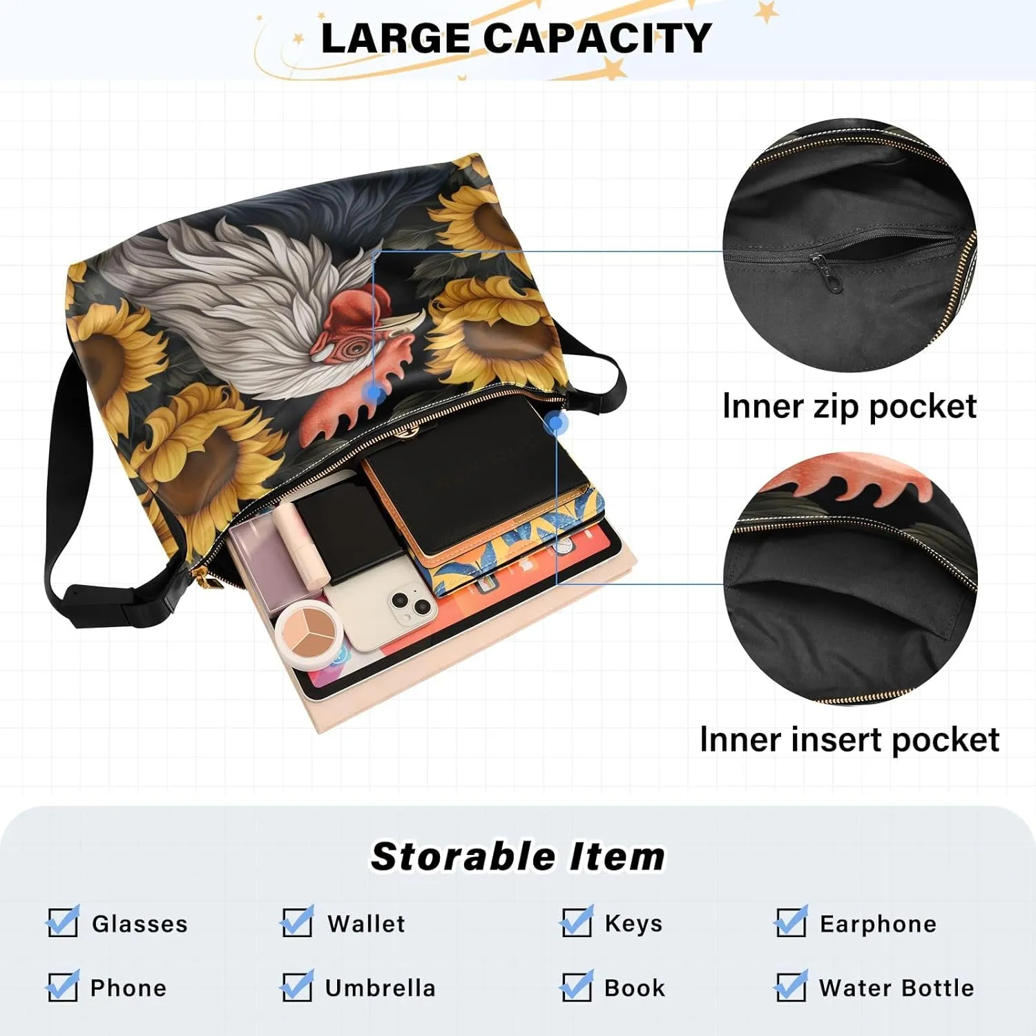 GAIGEO a of Sea Shells and Starfish Lightweight Leather Shoulder Bag, Men's Leather Crossbody Bag, Large Crossbody Bag