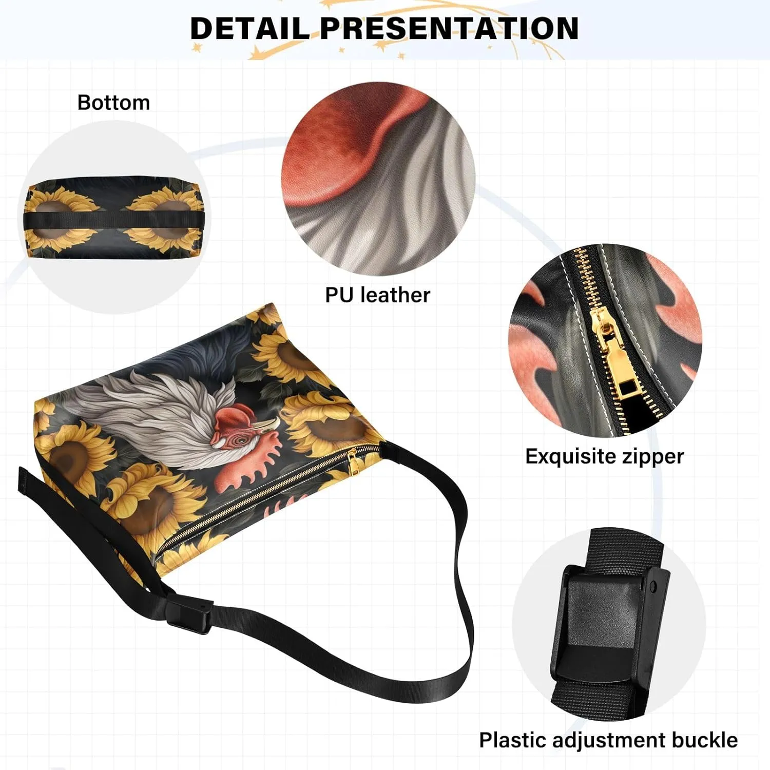 GAIGEO a of Sea Shells and Starfish Lightweight Leather Shoulder Bag, Men's Leather Crossbody Bag, Large Crossbody Bag