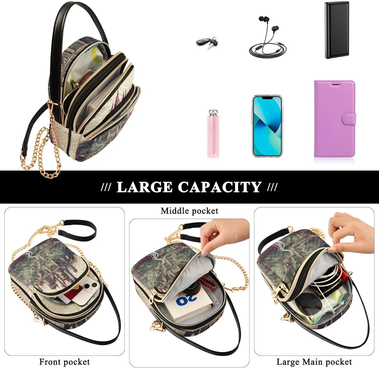 GAIGEO Fantasy World Flower Sea Crossbody Bag with Strap, Lady Crossbody Bag, Crossbody Bag Purse for Women