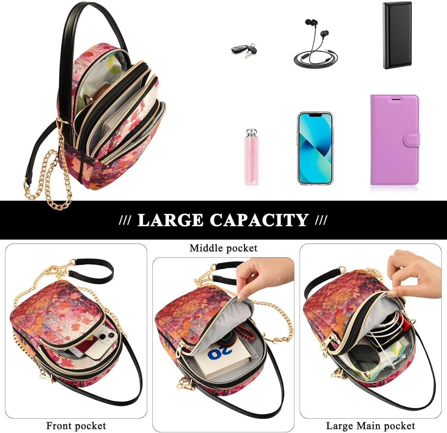 GAIGEO Orange Fall Leaves Handbag with Shoulder Strap, Women's Crossbody, Ladies Crossbody Bag