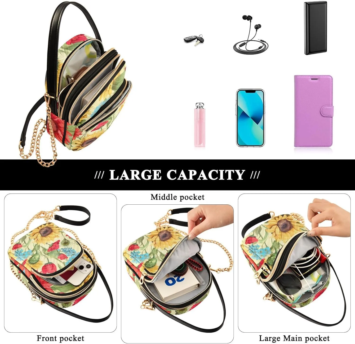 GAIGEO Watercolor Cactus and Plants Women Crossbody Bag, Casual Crossbody Purse, Small Shoulder Bag for Women