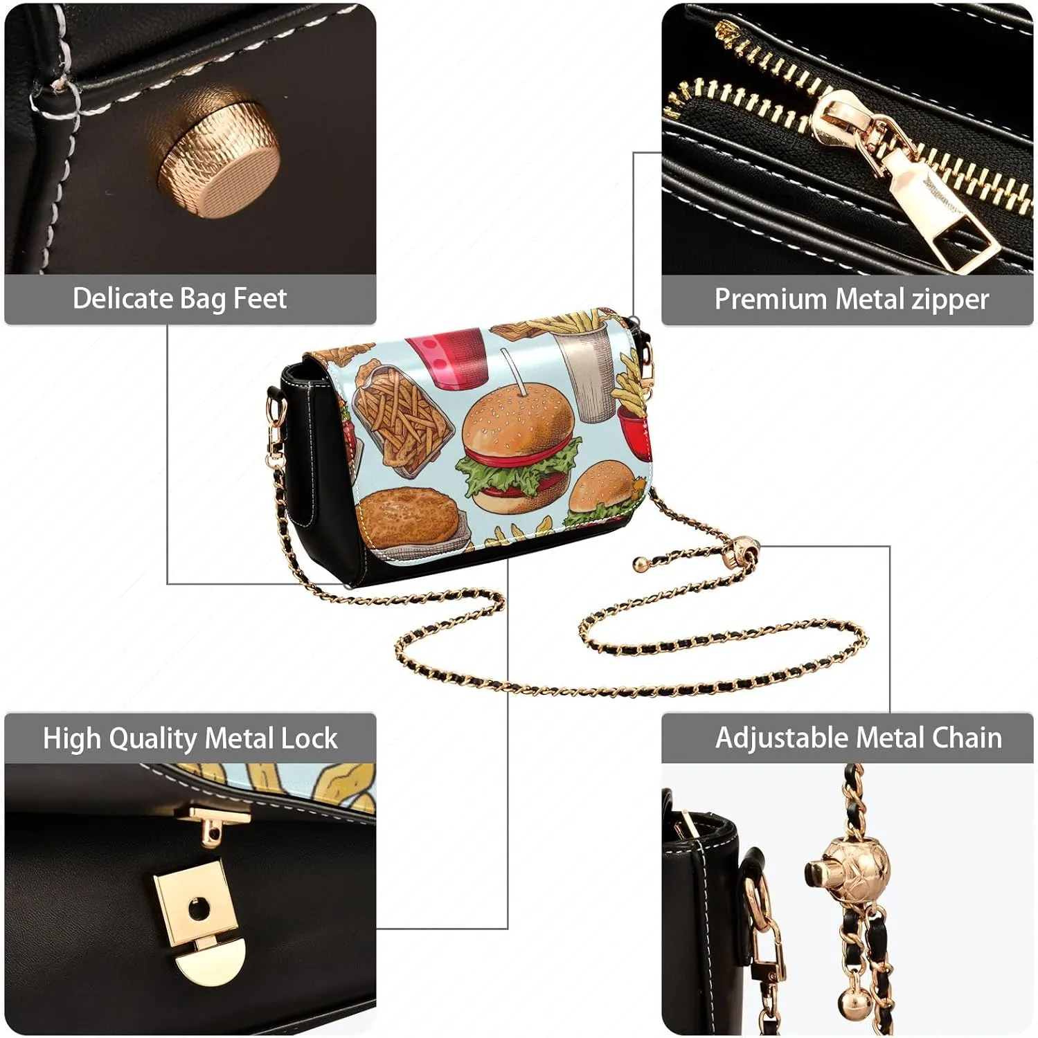 GAIGEO Watercolor Cupcakes Womens Leather Bag with Zipper, Medium Shoulder Bag for Women