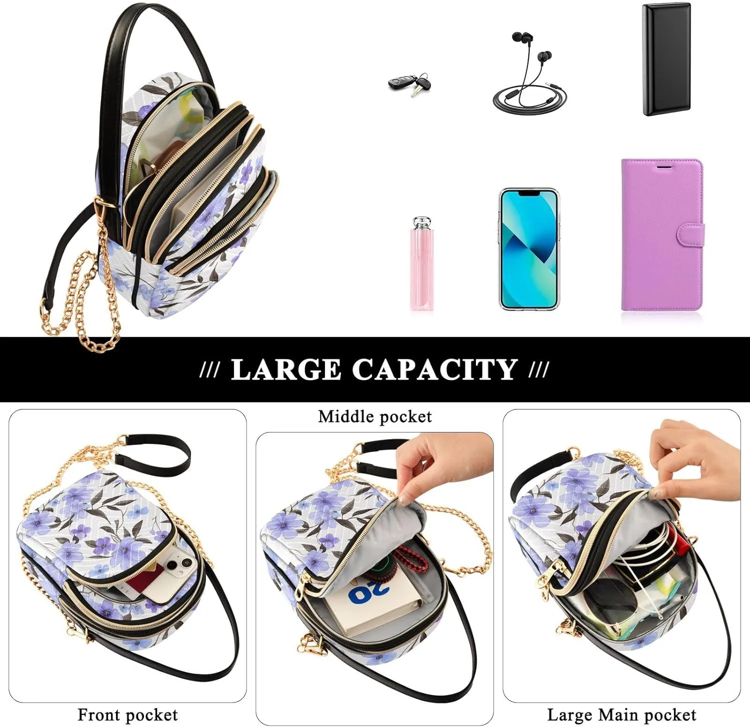 GAIGEO Watercolor Pink and White Flower Shoulder Purse Crossbody, Woman Crossbody Bag, Small Handbags Crossbody for Women