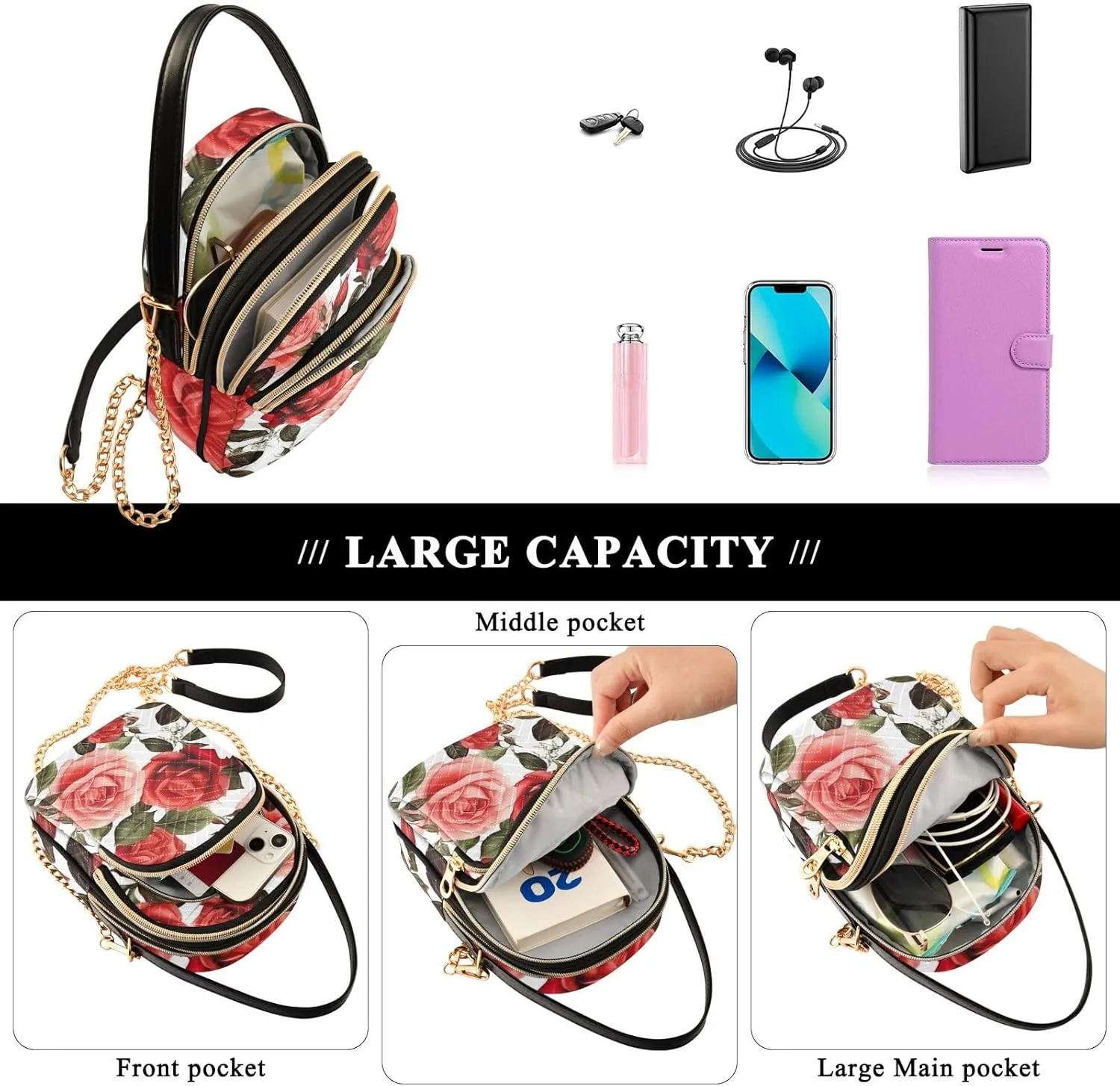 GAIGEO Watercolor Pink and White Flower Shoulder Purse Crossbody, Woman Crossbody Bag, Small Handbags Crossbody for Women