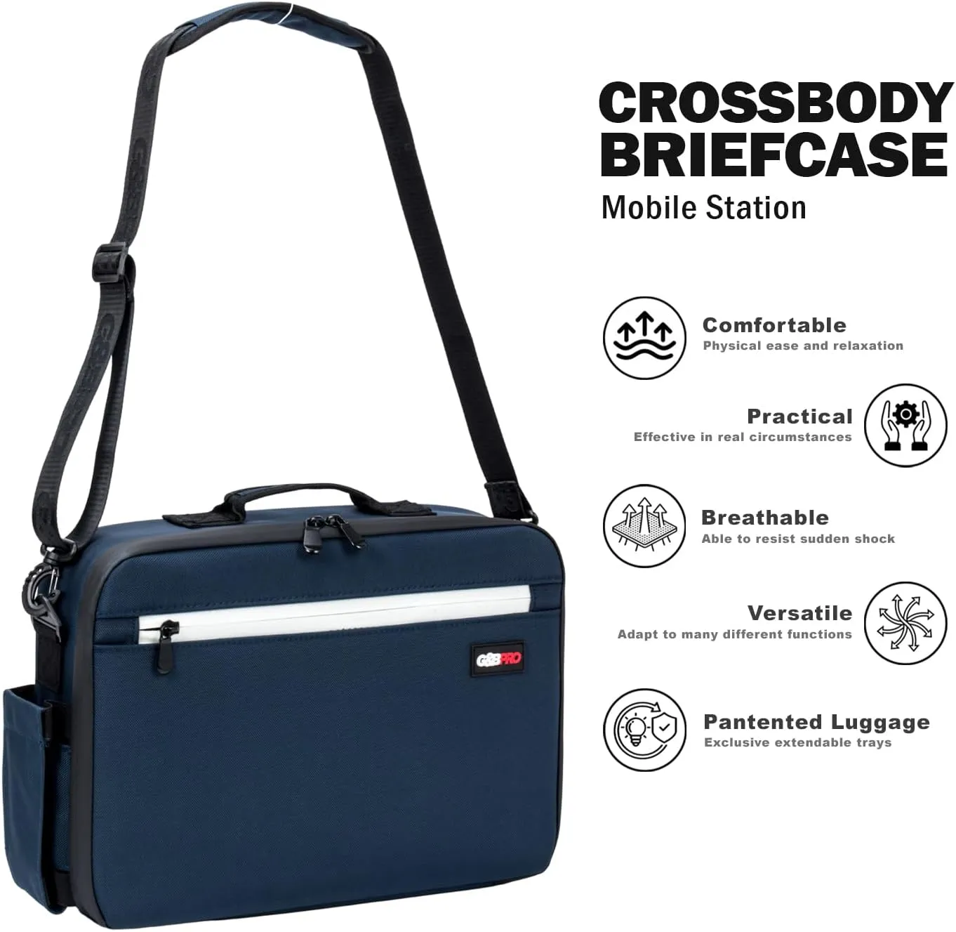 G&BPRO Crossbody Briefcase with Extending Tray System | All-in-one Mobile Workstation Travel Bag