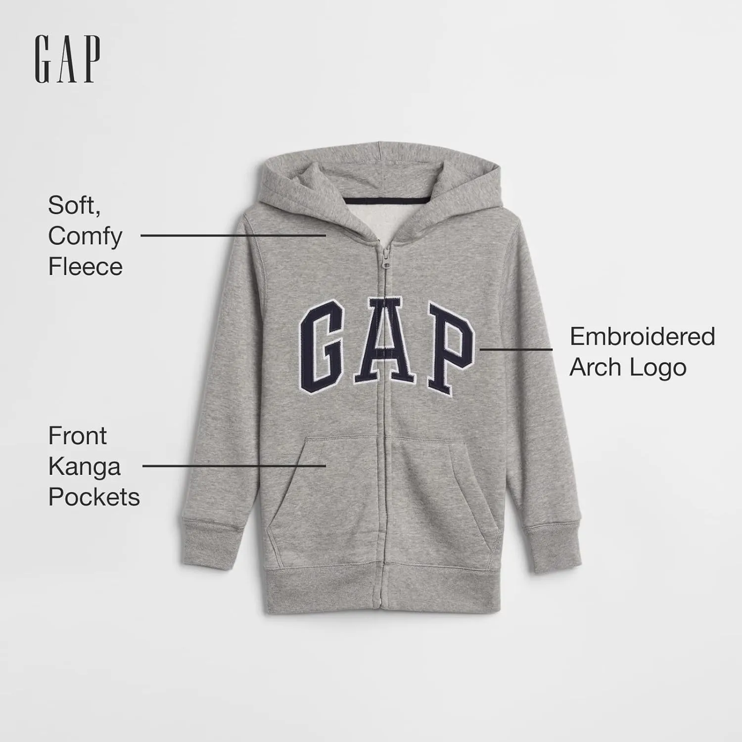 GAP Boys' Logo Hoodie Hooded Full Zip Sweatshirt