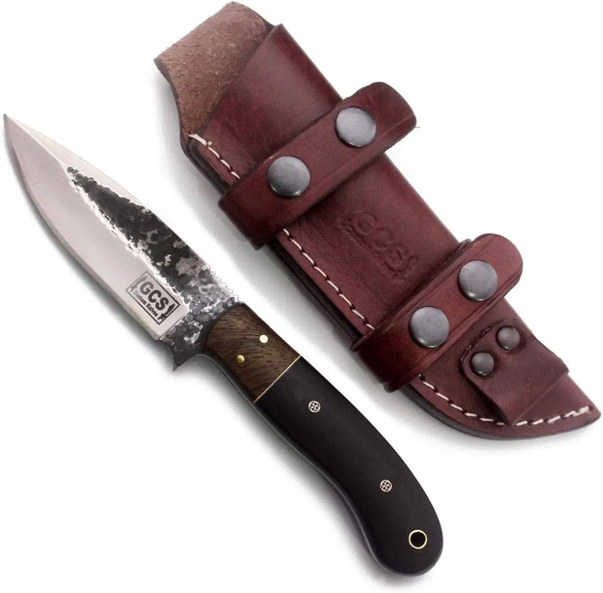 GCS handmade Tactical Knife Micarta Handle D2 Tool Hunting Knife Survival Knife with Right Hand Vertical Draw Buffalo-Hide leather sheath Full tang blade designed for Hunting & EDC GCS 307