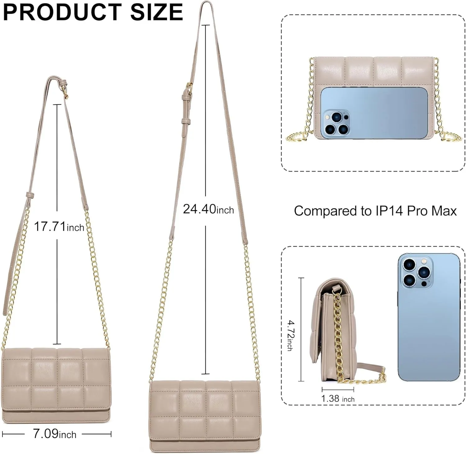 GEEAD Small Purses for Women Trendy Quilted Leather Mini Crossbody Wallet Chain Little Shoulder Phone Purse Evening Bag