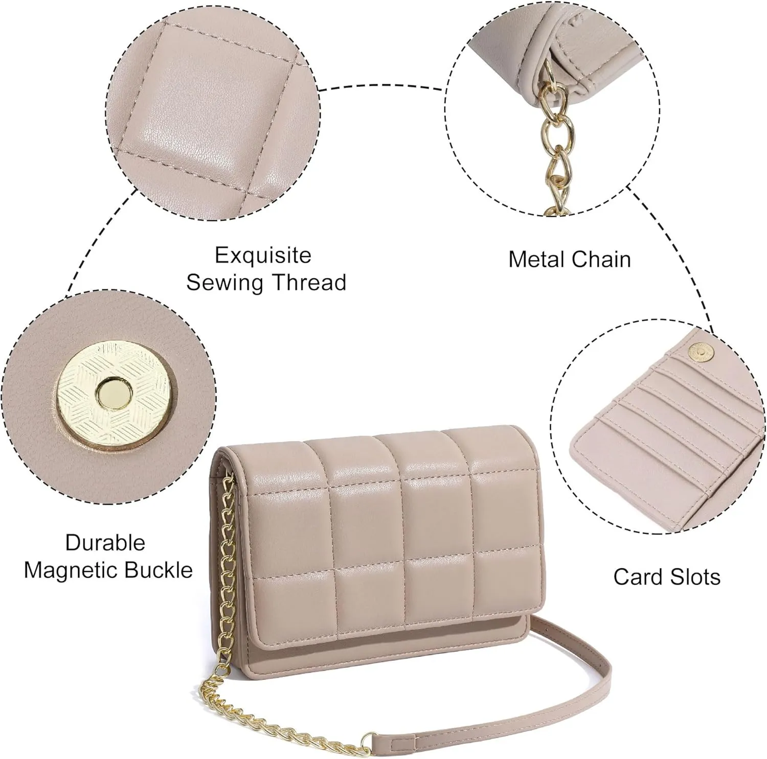GEEAD Small Purses for Women Trendy Quilted Leather Mini Crossbody Wallet Chain Little Shoulder Phone Purse Evening Bag