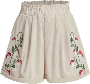 Generic Corduroy Shorts for Women Mushroom Embroidery Cottagecore Clothing Summer Casual Elastic Paperbag Waist Sweat Shorts
