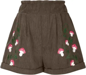 Generic Corduroy Shorts for Women Mushroom Embroidery Cottagecore Clothing Summer Casual Elastic Paperbag Waist Sweat Shorts