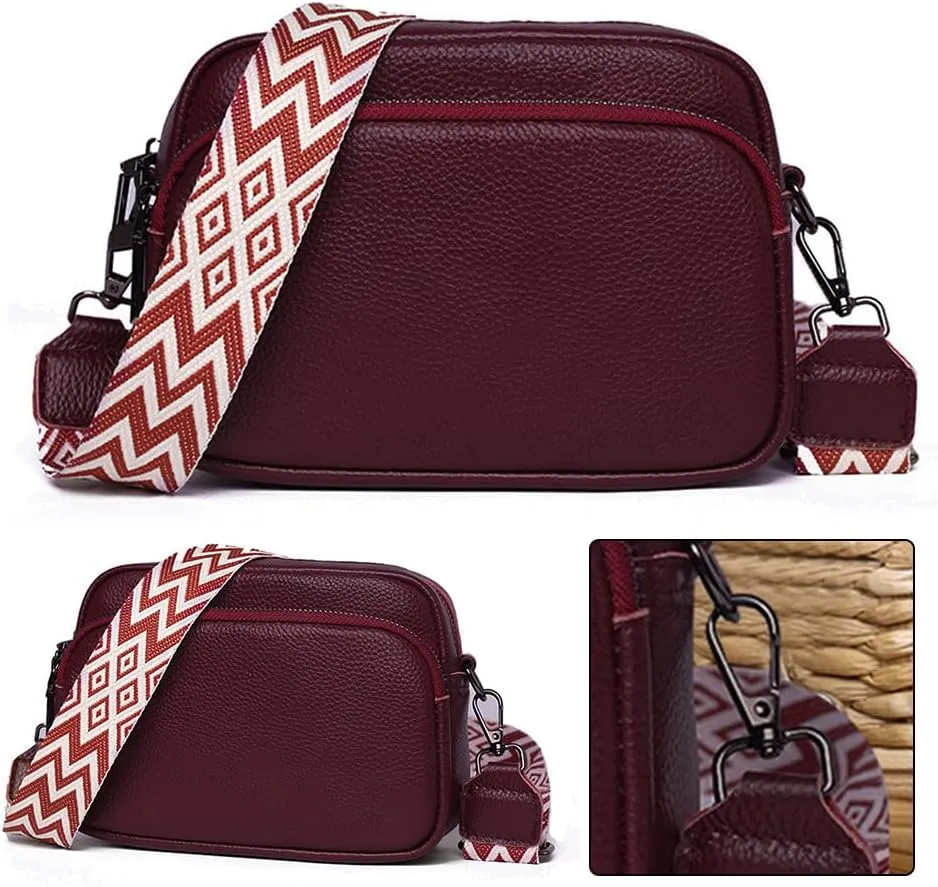 Genuine Leather Crossbody Bag for Women Adjustable Wide Guitar Strap Shoulder Bag Trendy Crossbody Camera Bag