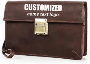 Genuine Leather Personalized Clutch Bag for Men Code Lock Anti Theft Travel Clutch Wallet Customized Name Wrist Purse Mens Custom Gift