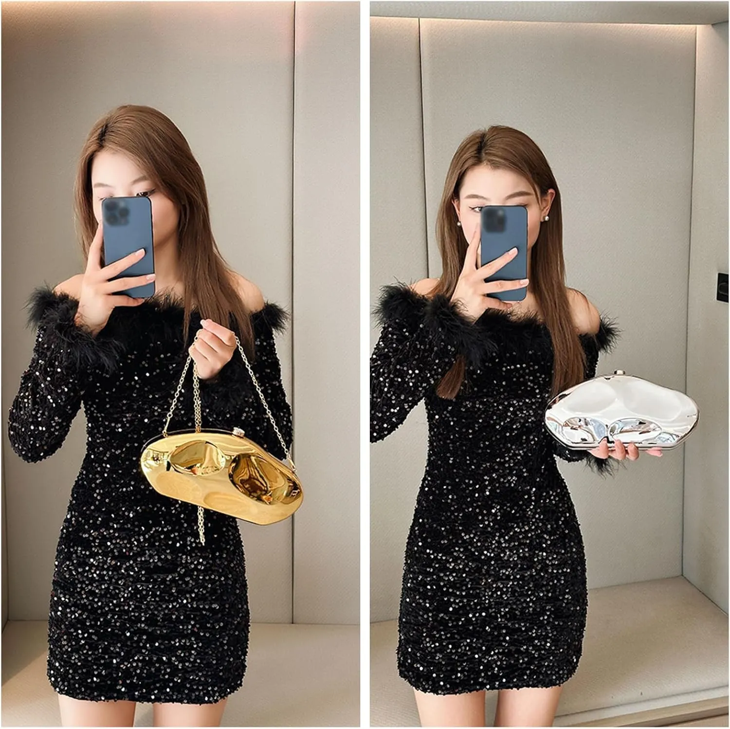 Geometric Acrylic Evening Clutch Purse for Women Metal Chains Unique Handbag for Wedding Party Prom