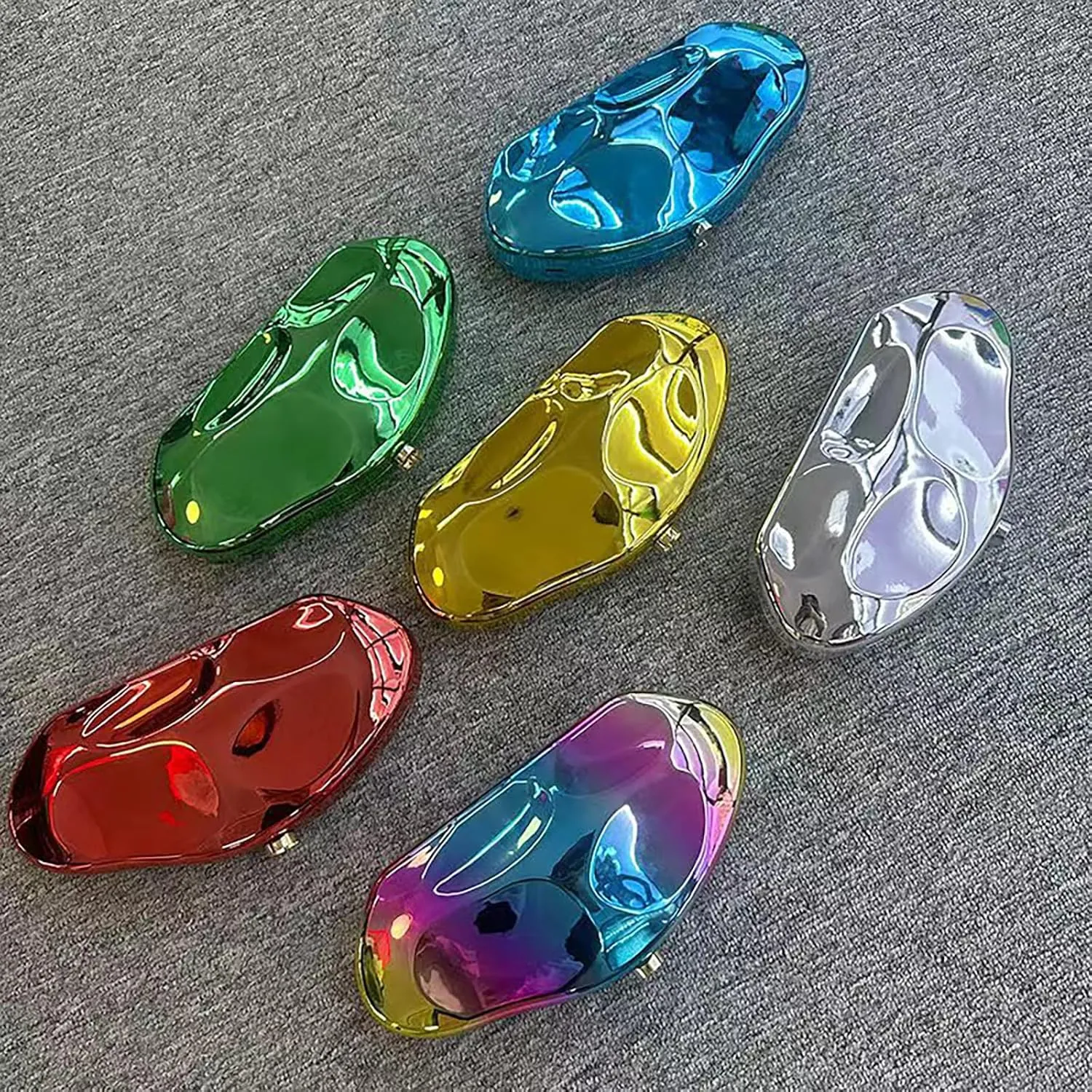 Geometric Acrylic Evening Clutch Purse for Women Metal Chains Unique Handbag for Wedding Party Prom