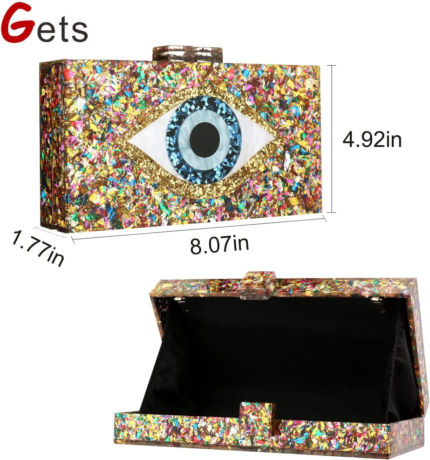 Gets Acrylic Clutch Purses for Women Evening Bag Eyes Multicolor Perspex Box Clutch Glitter Purse Handbags Crossbody Bag