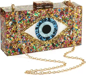 Gets Acrylic Clutch Purses for Women Evening Bag Eyes Multicolor Perspex Box Clutch Glitter Purse Handbags Crossbody Bag