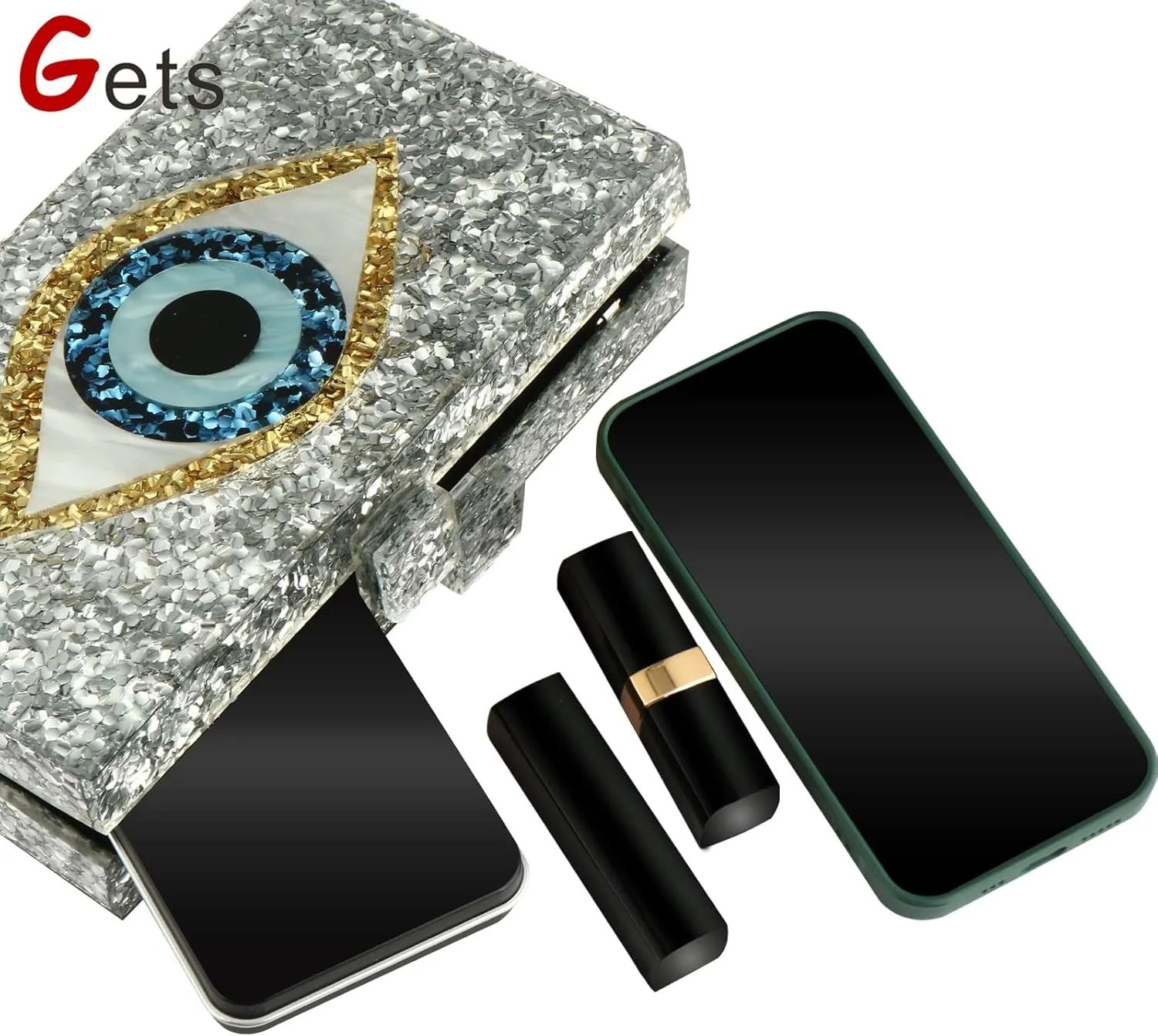 Gets Acrylic Clutch Purses for Women Evening Bag Eyes Multicolor Perspex Box Clutch Glitter Purse Handbags Crossbody Bag