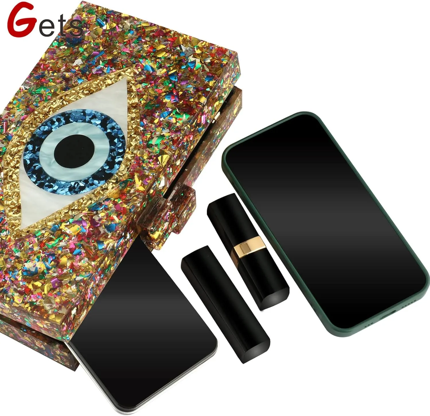 Gets Acrylic Clutch Purses for Women Evening Bag Eyes Multicolor Perspex Box Clutch Glitter Purse Handbags Crossbody Bag
