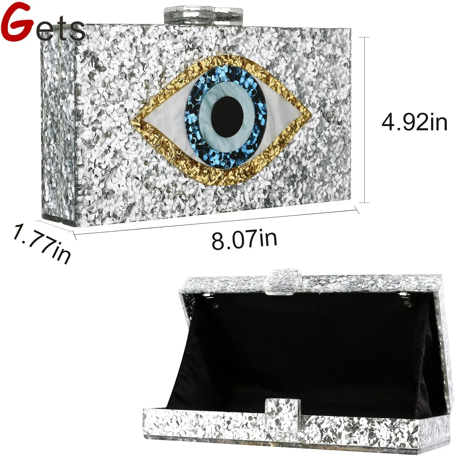 Gets Acrylic Clutch Purses for Women Evening Bag Eyes Multicolor Perspex Box Clutch Glitter Purse Handbags Crossbody Bag