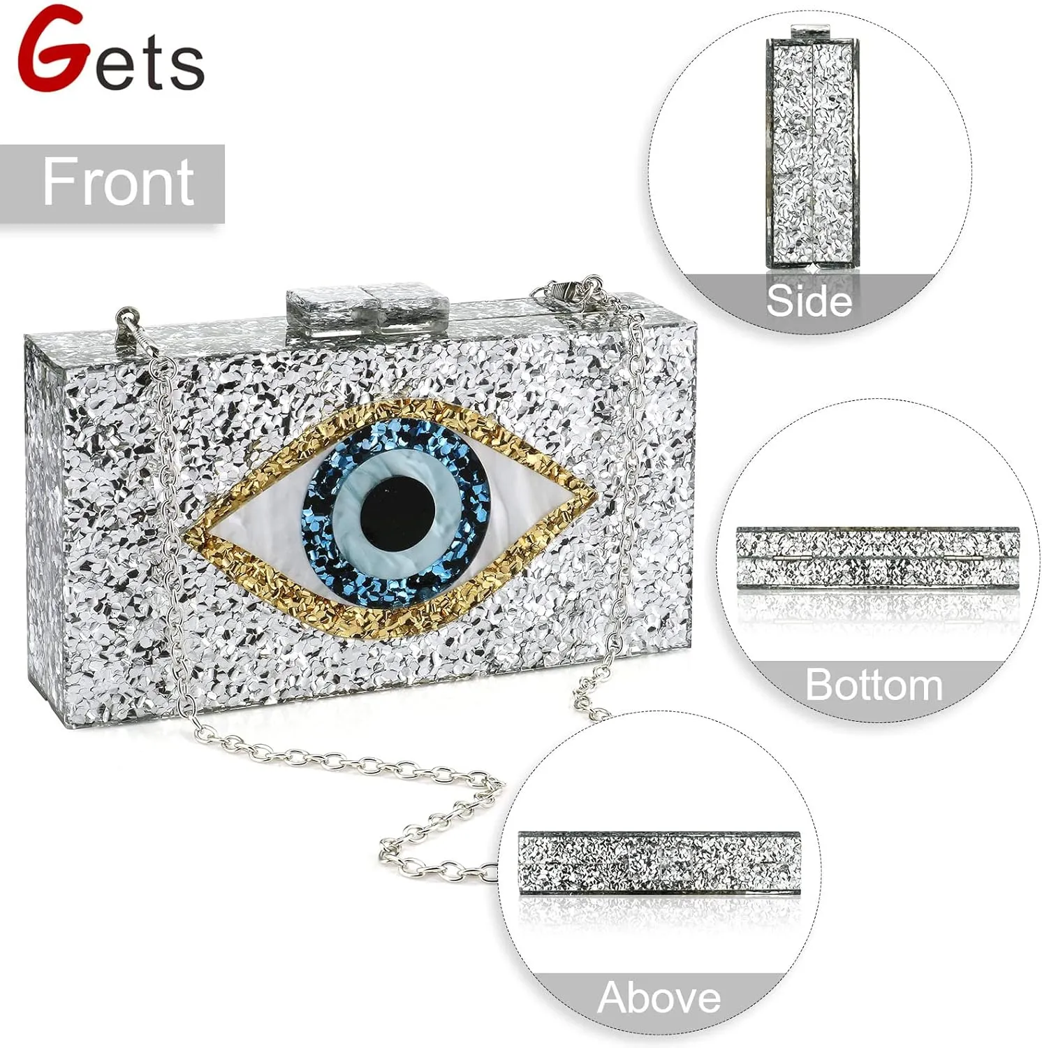 Gets Acrylic Clutch Purses for Women Evening Bag Eyes Multicolor Perspex Box Clutch Glitter Purse Handbags Crossbody Bag