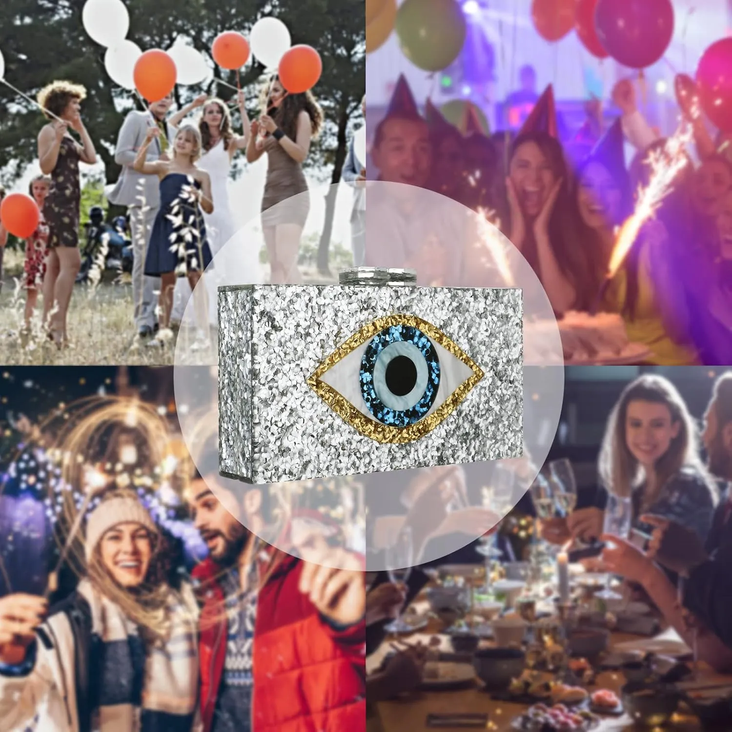 Gets Acrylic Clutch Purses for Women Evening Bag Eyes Multicolor Perspex Box Clutch Glitter Purse Handbags Crossbody Bag
