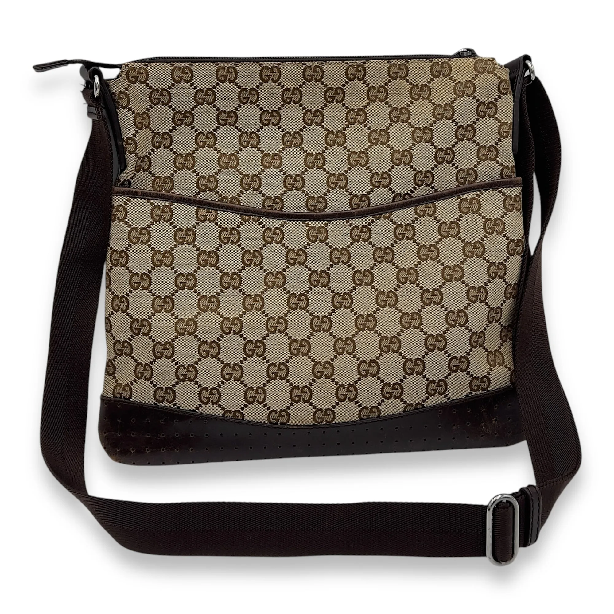 GG Crossbody Bag Brown in Canvas, Gold hardware