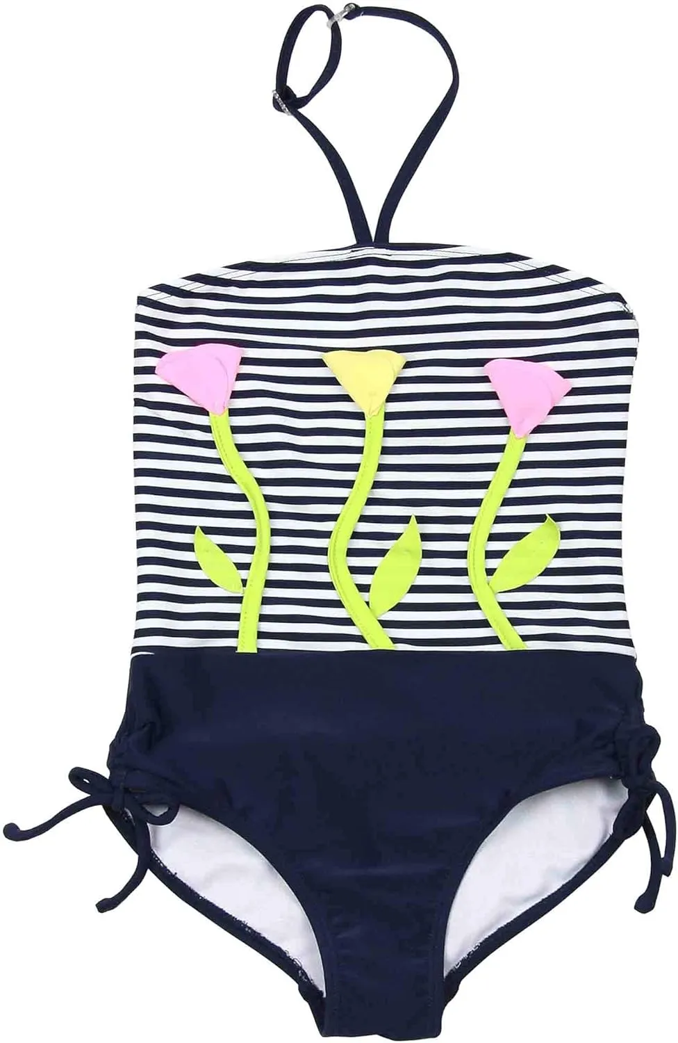 Girls' Bathing Beauty Swimsuit with Flower Applique, Sizes 4-12 - 4 Navy/White