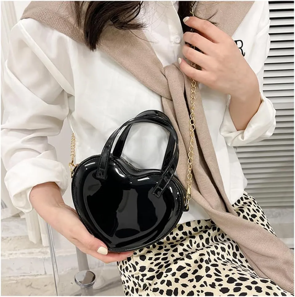 Girls Novelty Mini Heart-Shaped Purse Chain Purse Shoulder Crossbody Bags Tote Handbag Travel Wallet Bag for Women Girl Gift