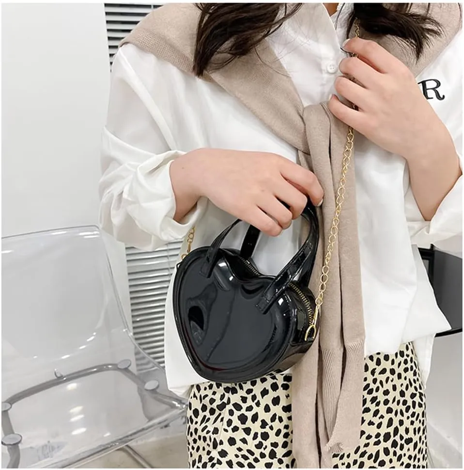 Girls Novelty Mini Heart-Shaped Purse Chain Purse Shoulder Crossbody Bags Tote Handbag Travel Wallet Bag for Women Girl Gift