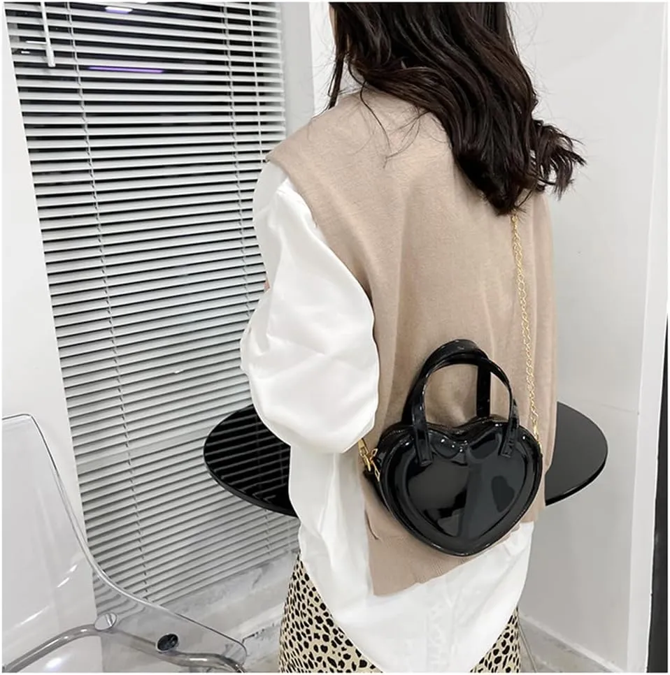 Girls Novelty Mini Heart-Shaped Purse Chain Purse Shoulder Crossbody Bags Tote Handbag Travel Wallet Bag for Women Girl Gift