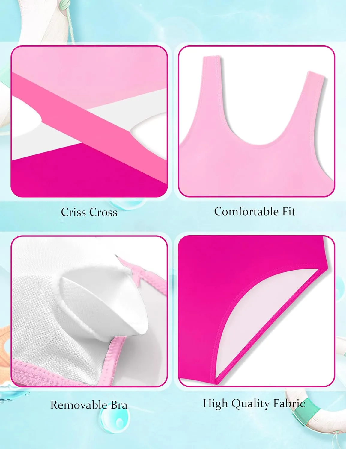Girls Swimsuit One Piece Cutout Bathing Suit for Girls Cute Swimwear Color Block Beach Padded 7-16y