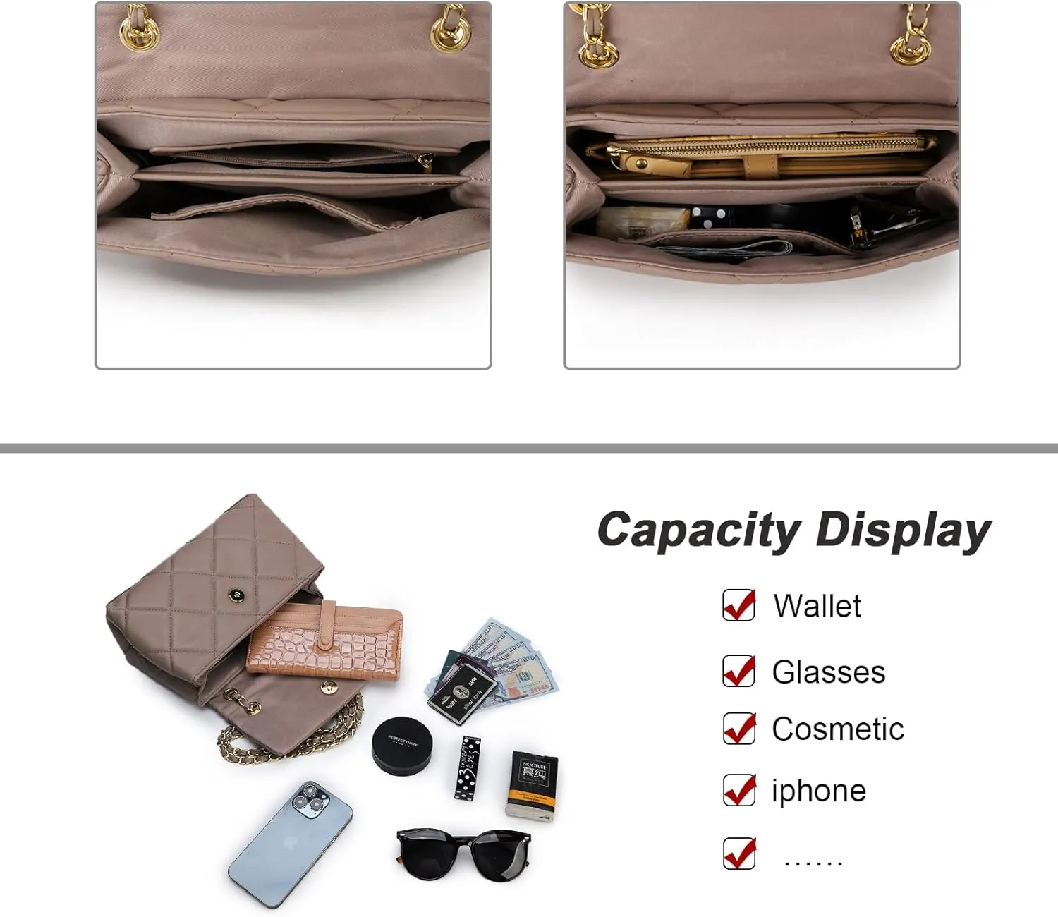 Gladdon Quilted Crossbody Purses for Women Small Ladies Shoulder Bags with Chain Trendy Clutch Purse Cute Designer Bag