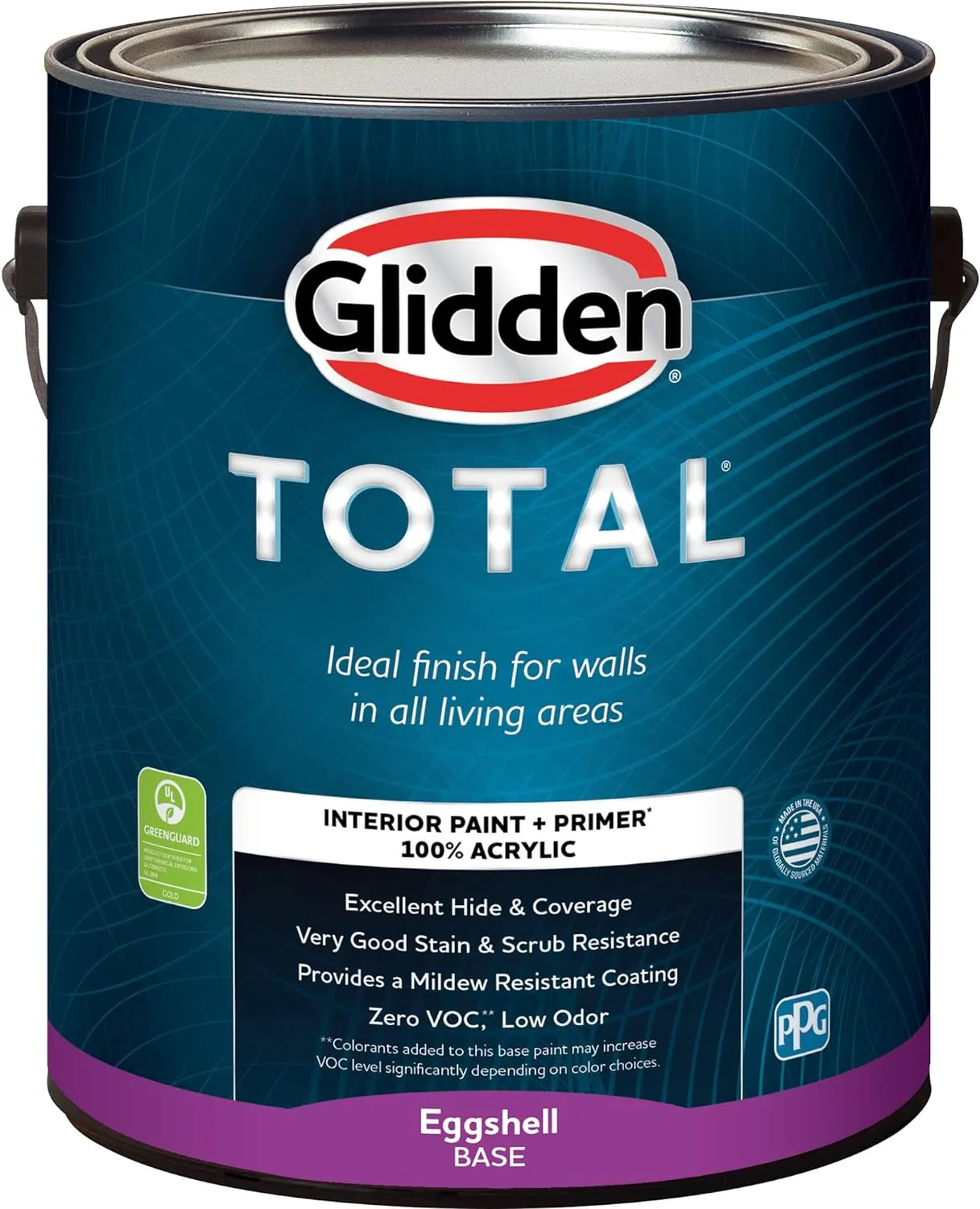 Glidden Total Interior Wall Paint & Primer All-in-One, Off White/White, Flat, 1 Gallon
